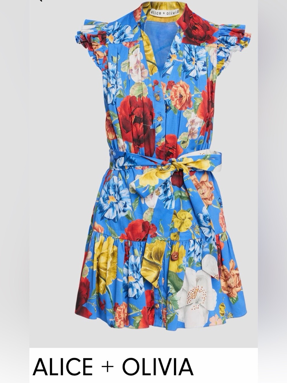 Alice + Olivia Bright Blue Floral Tie-Belt Dress